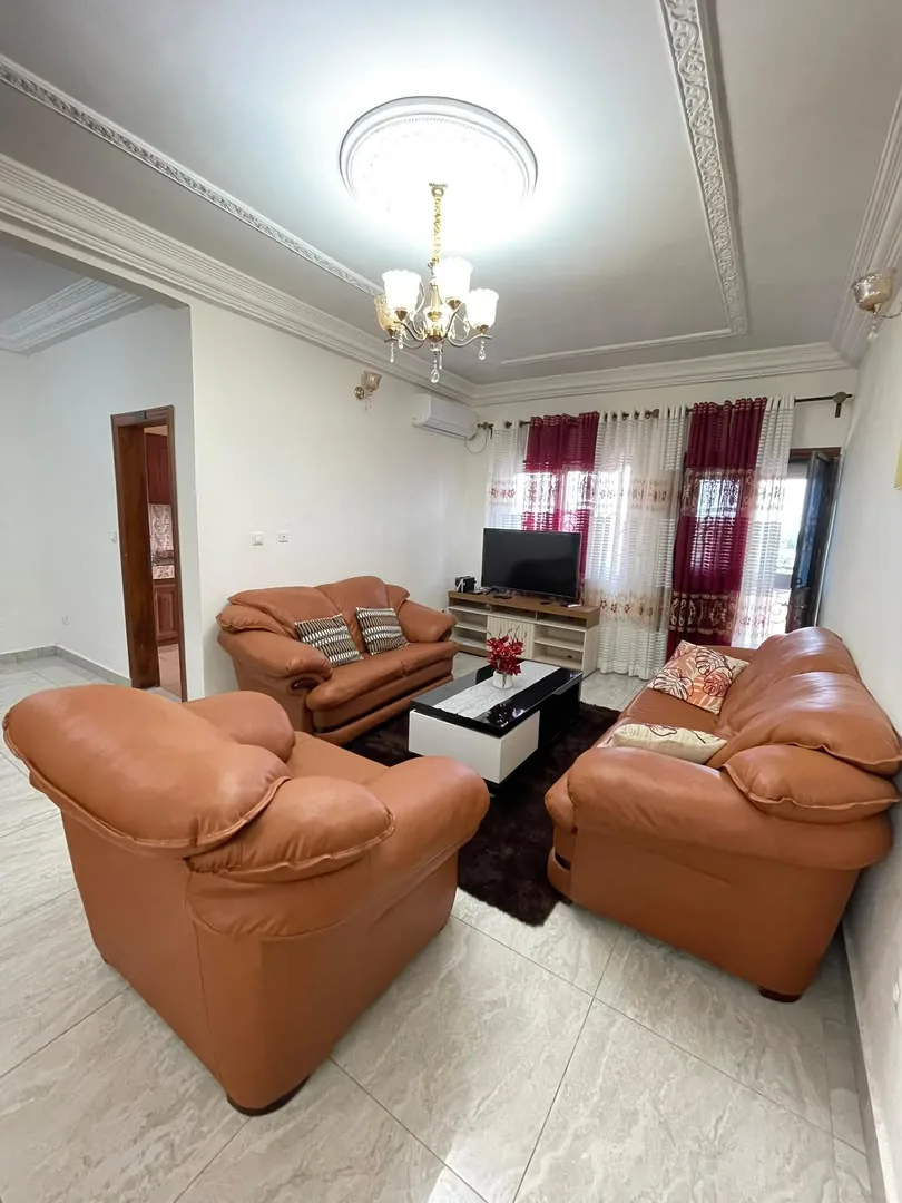 Salon avec fauteuils en cuir et table basse